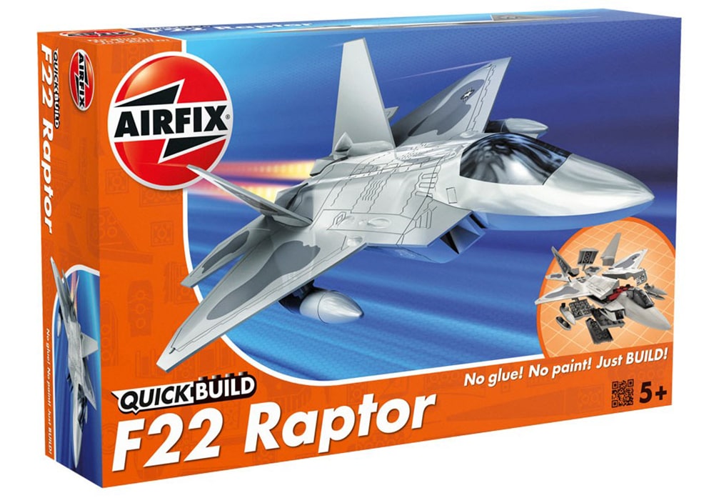 Voorkant van de Airfix J6002 bouwset Quickbuild Collectie F22 Raptor straaljager