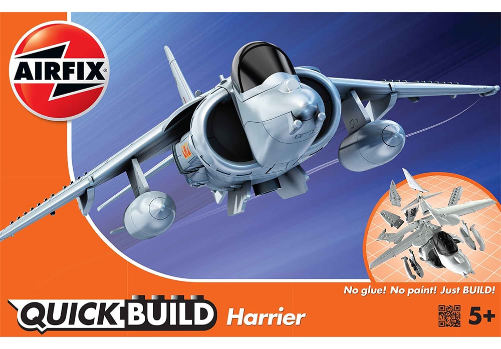 Voorkant van de Airfix J6009 bouwset Quickbuild Collectie Harrier straaljager