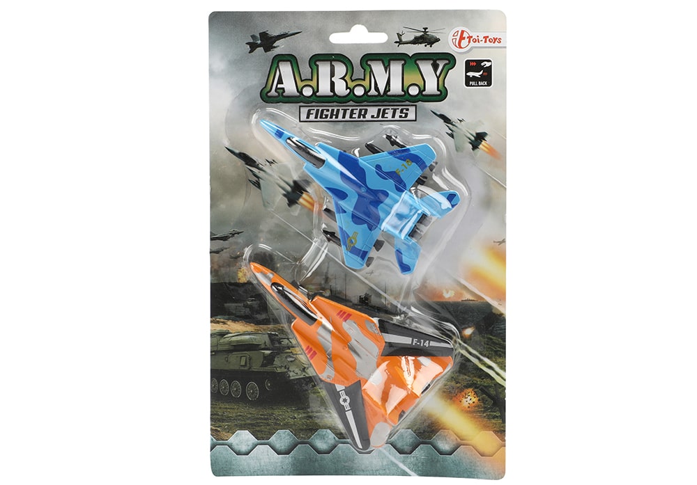 Speelgoed straaljager set met 2 toestellen van toi-toys army collectie
