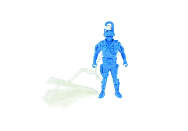 Toi-Toys Army Paratrooper in blauw met werkende uitklapbare bolvormige parachute 