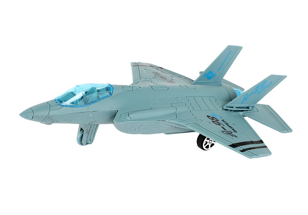 Toi-Toys Army model van militaire straaljager in het grijs met pull-pack