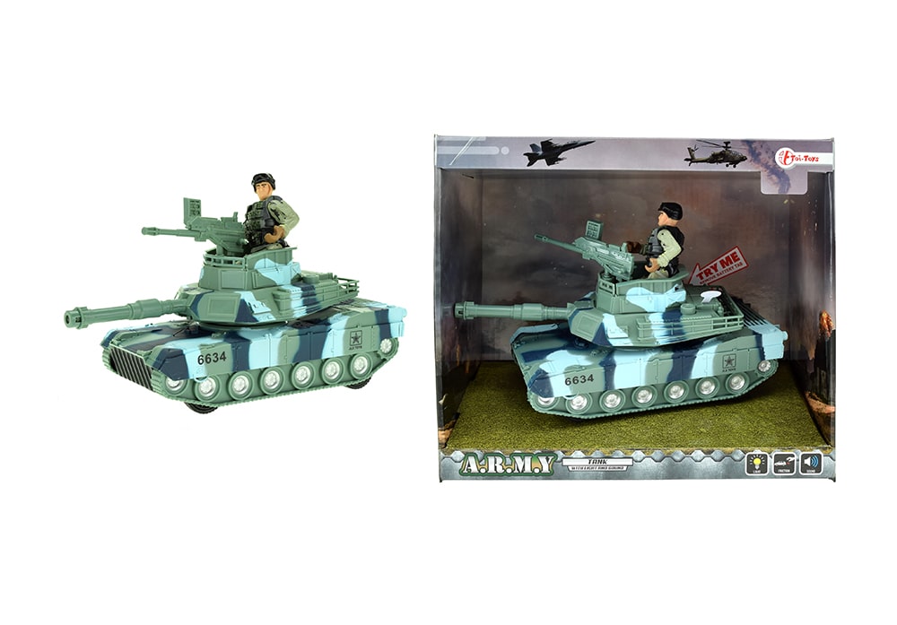 Toi-Toys Army militaire tank met soldaat en licht en geluid als model en in verpakking