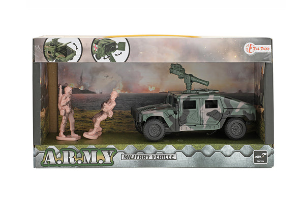 Militaire humvee 13cm in verpakking inclusief 2 soldaten van Toi-Toys