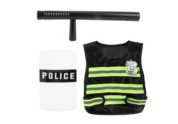 Toi-Toys politie verkleed accessoires met wapenstok, schild en hesje voor kinderen