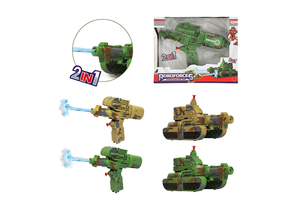 Waterpistool en tank transformer 2in1 in twee kleuren zand en groen van toi-toys legerspeelgoed